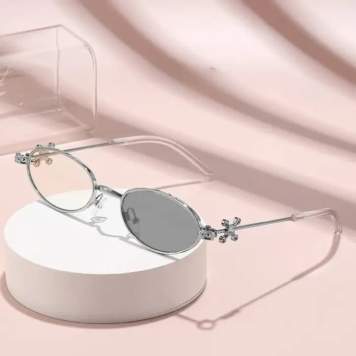 Lunettes de myopie photochromiques ovales argentées anti-lumière bleue pour femmes