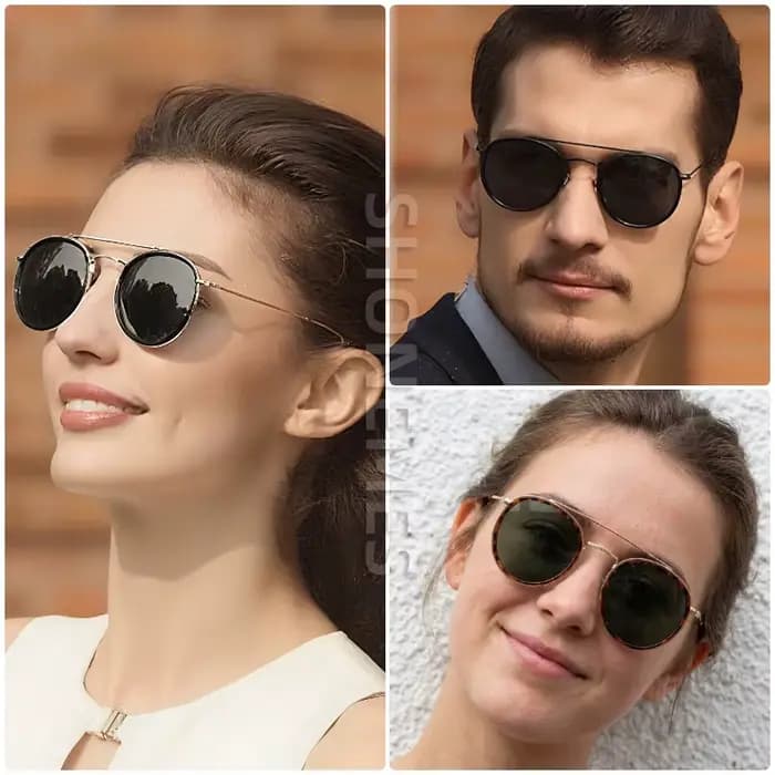 Shonemes lunettes de soleil rondes Vintage Double pont conduite nuances cadre en métal extérieur UV400