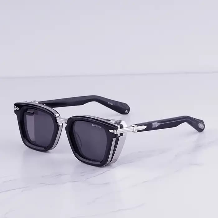 Lunettes de soleil carrées noires et argentées de luxe pour hommes