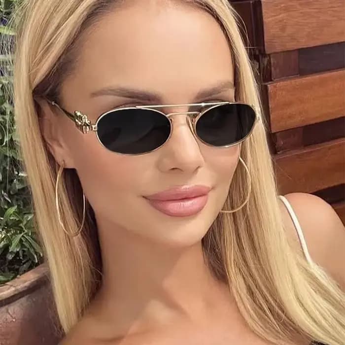 Lunettes de soleil ovales à double pont en métal pour femmes et hommes