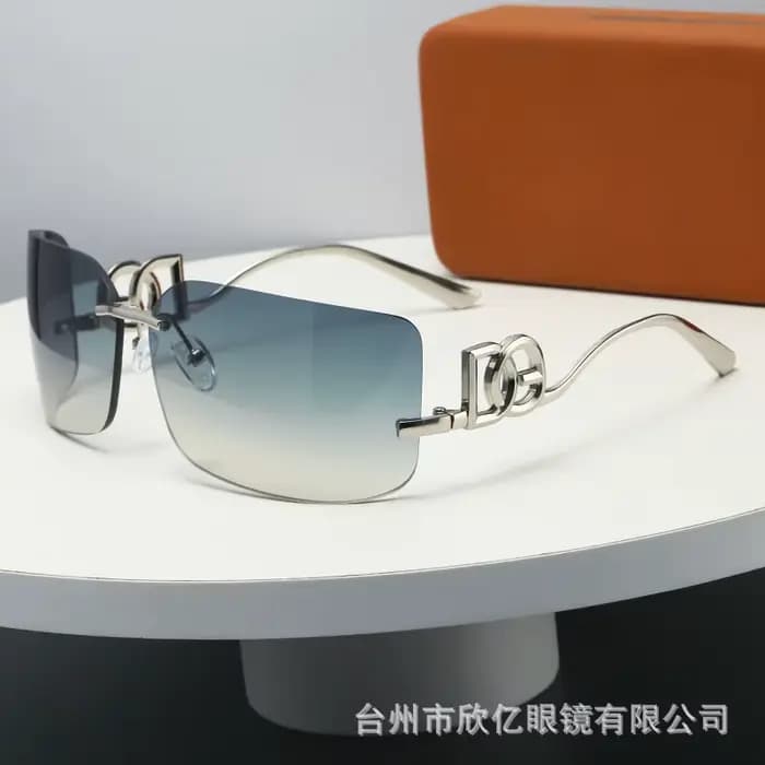 Lunettes de soleil carrées sans monture pour femmes et hommes, branches en métal doré, protection UV
