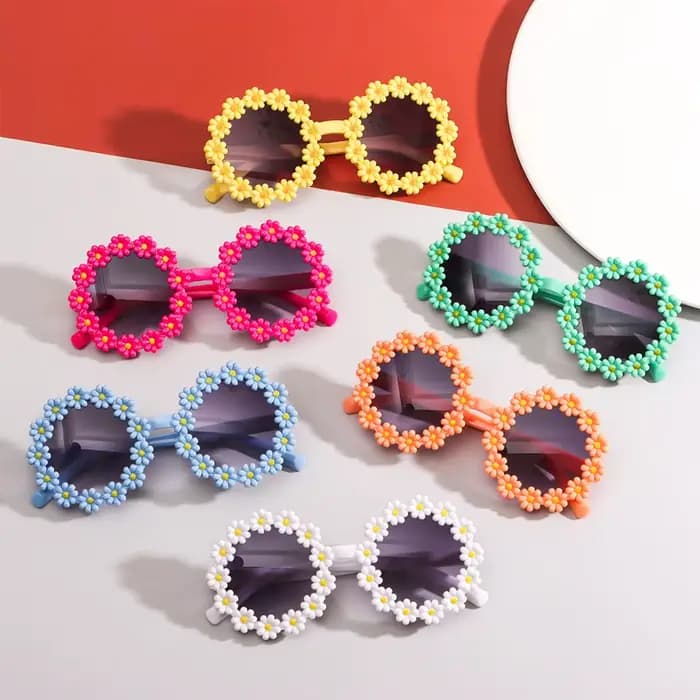 Nouvelles Lunettes de Soleil Rondes à Motif Marguerite pour Fête Disco