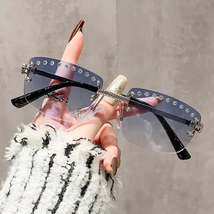 Lunettes de soleil carrées sans monture vintage pour hommes et femmes