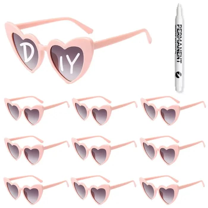 100-10 pièces lunettes de soleil de mariage bricolage lunettes de soleil coeur personnalisées avec stylo lunettes de fête d'enterrement de vie de jeune fille cadeaux de demoiselle d'honneur pour les i