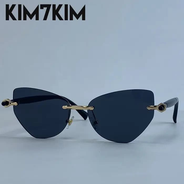 Vintage Sans Monture Cat Eye lunettes de Soleil Femmes 2026 De Luxe Marque Tendance Punk Polygone