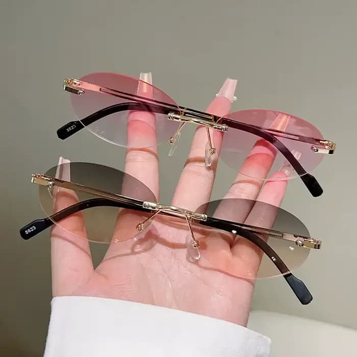 Lunettes de soleil ovales sans monture pour hommes et femmes