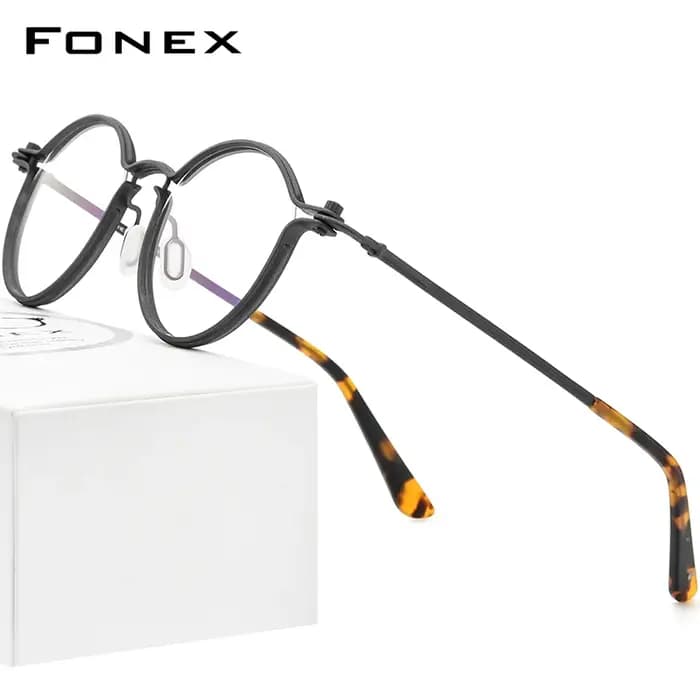 FONEX alliage lunettes cadre hommes marque Design rétro Vintage rond