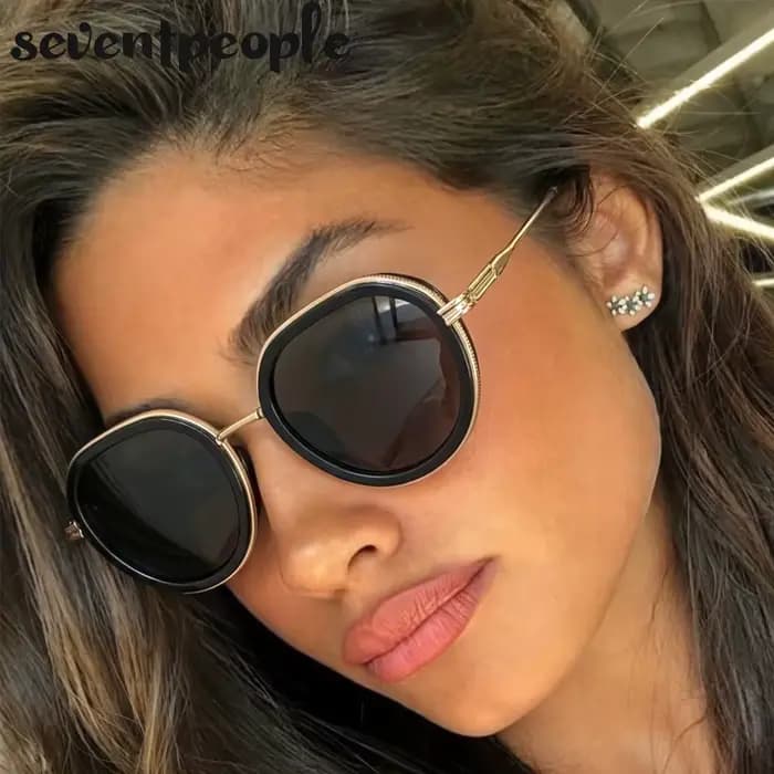 Lunettes de soleil punk rondes à monture métallique pour femme, style vintage 2026, de luxe, de créa