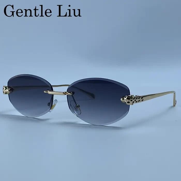 Sans monture Leopard Head lunettes de Soleil Hommes De Luxe Designer Vintage Petit Ovale