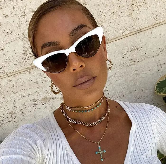 Lunettes de soleil œil de chat blanches vintage pour femmes