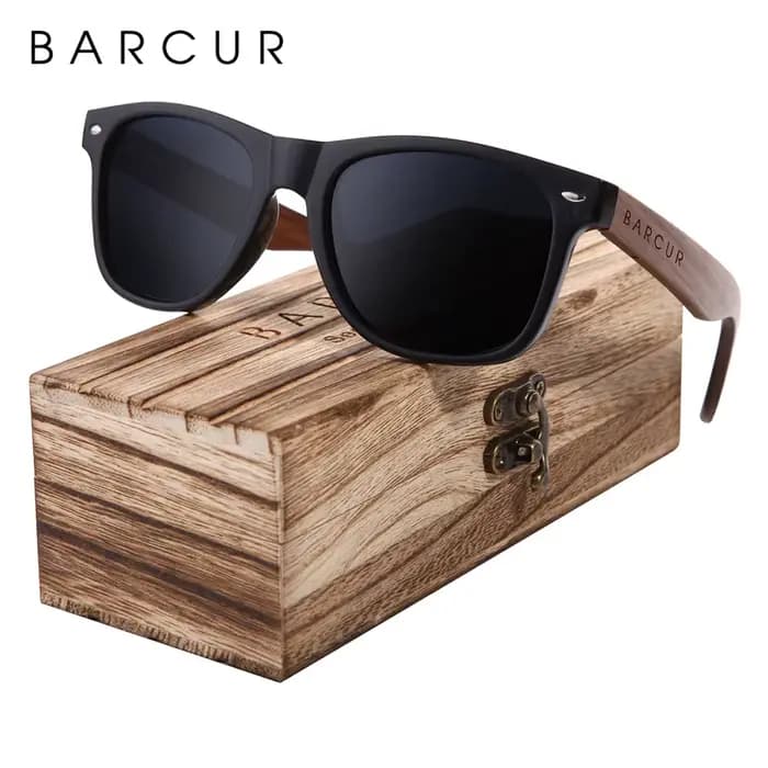 BARCUR noir noyer lunettes de soleil bois lunettes de soleil polarisées hommes lunettes hommes UV400
