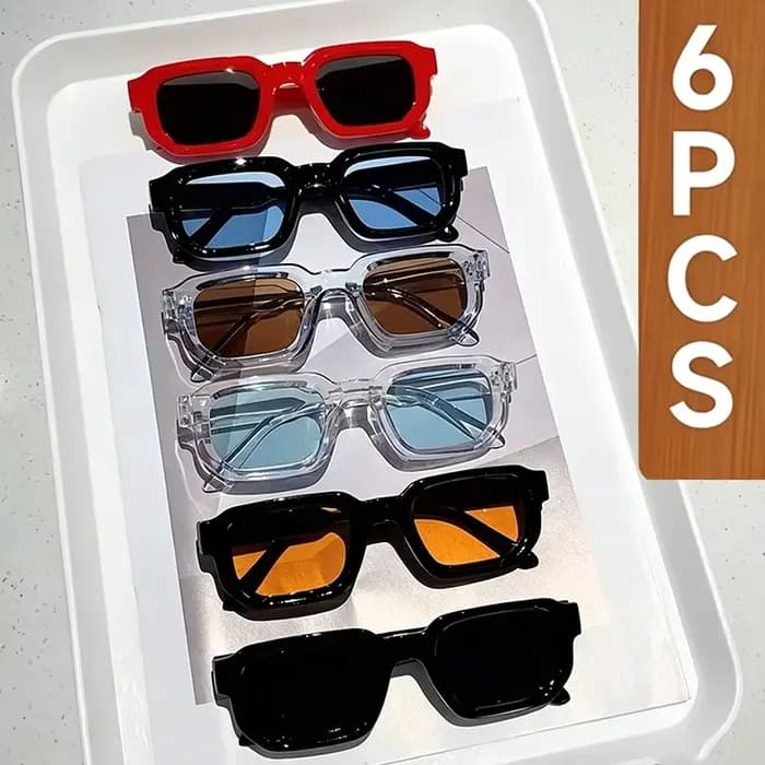6 pièces/ensemble femmes Vintage Rectangle cadre lunettes de soleil mode rétro