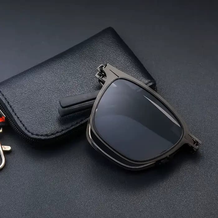 Lunettes de soleil carrées pliantes en acier inoxydable ultra légères
