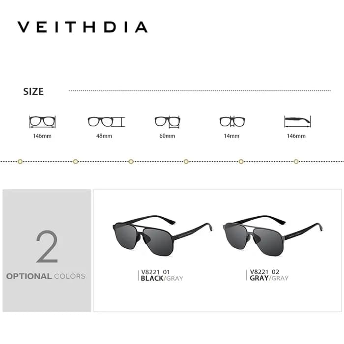 VEITHDIA-Lunettes de soleil pilote en acier inoxydable pour hommes, lunettes de sport polarisées, lu