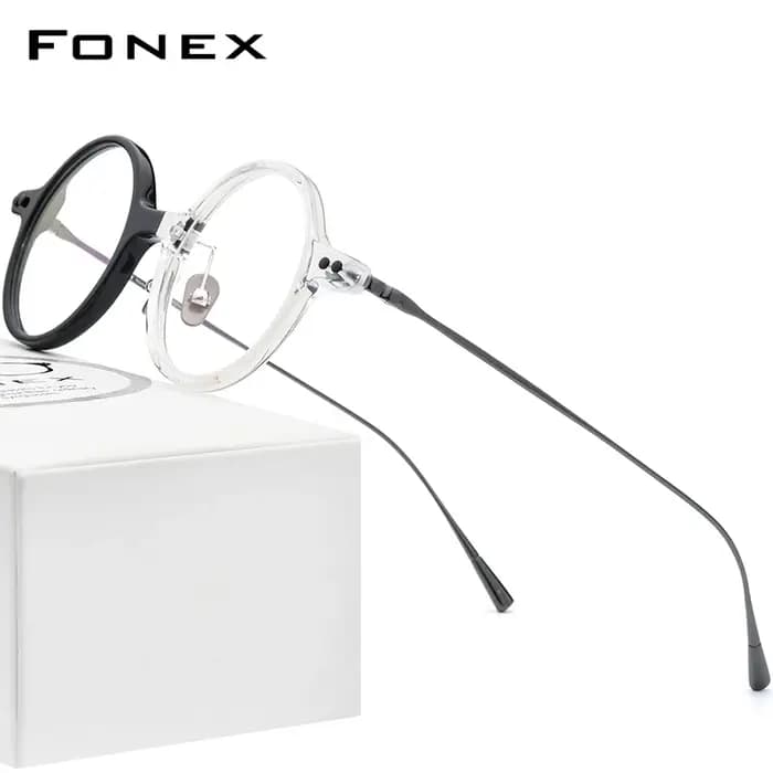 Monture de lunettes FONEX en acétate et titane pour femmes, nouveau design de marque, lunettes rondes vintage rétro pour hommes, lunettes japonaises 85701