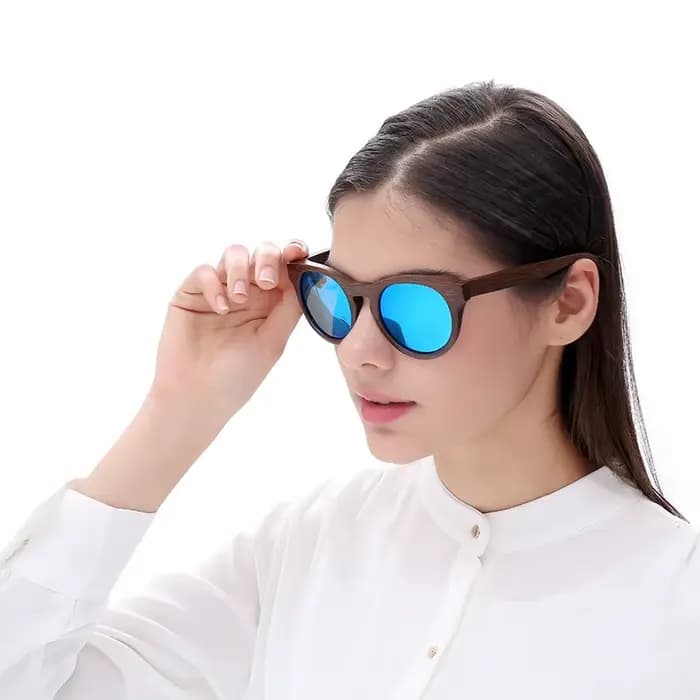 Lunettes de soleil rondes rétro en bois de bambou pour femmes et hommes