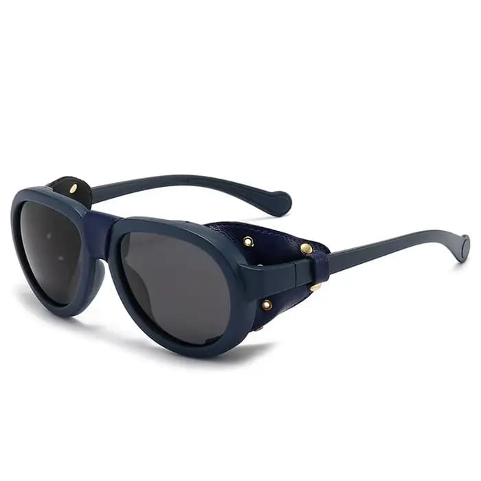 Lunettes de soleil polarisées pour femmes et hommes, rondes, en cuir, Steampunk, vintage, de luxe, G