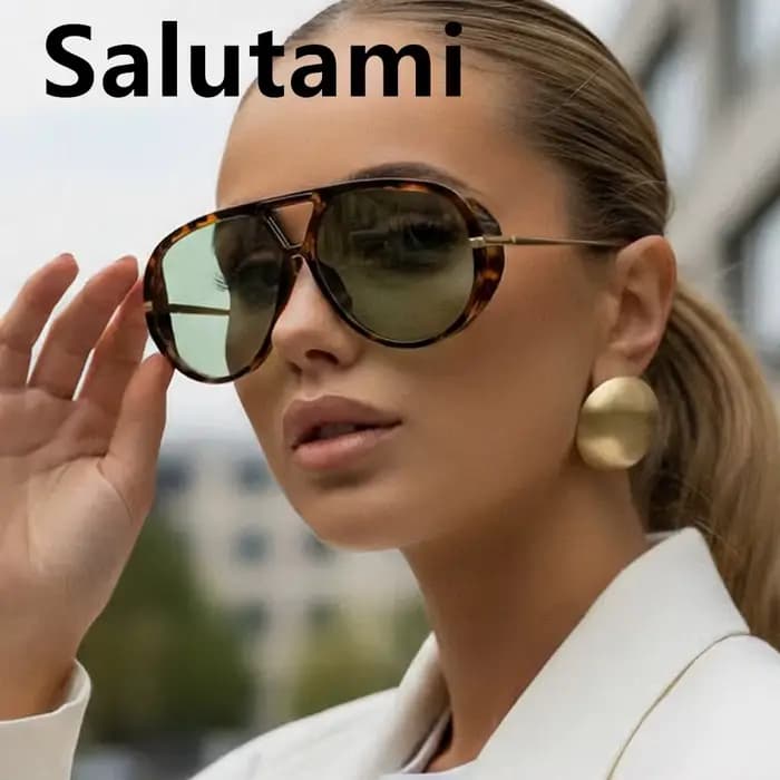 Nouvelles Lunettes de Soleil Ovales Vertes à Imprimé Léopard pour Femmes