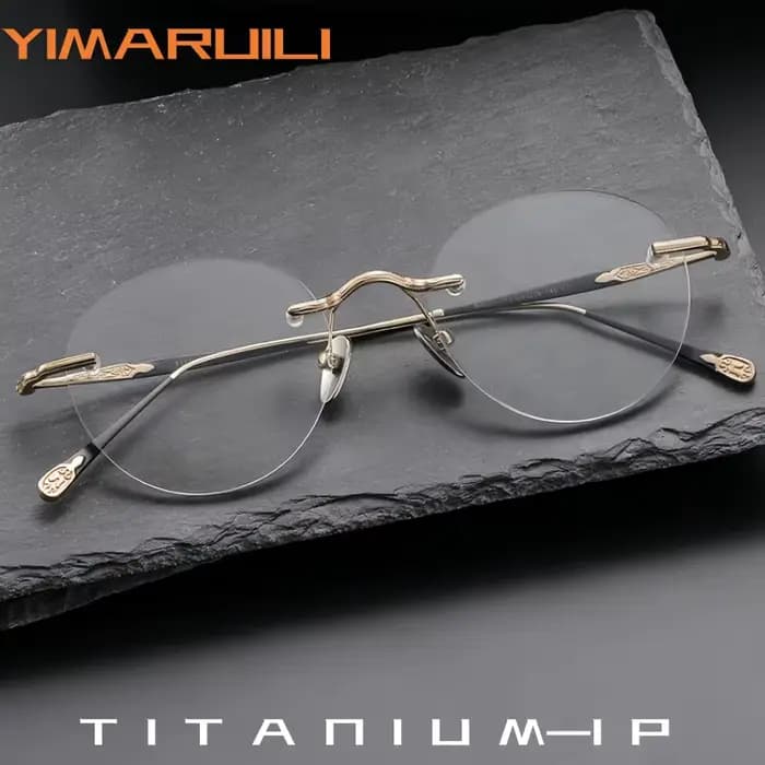 YIMARUILI Lunettes Rétro Rondes en Titane Sans Monture pour Hommes et Femmes