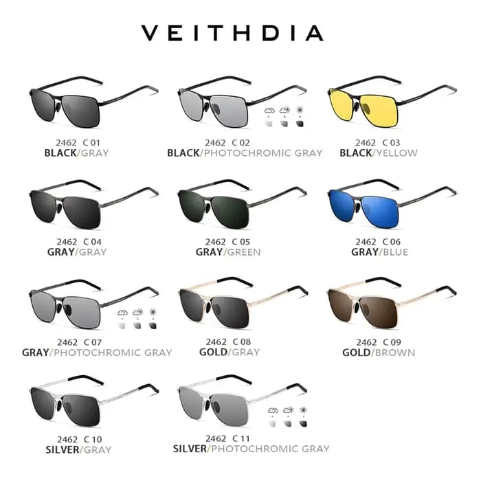 VEITHDIA Vintage hommes lunettes de soleil mode unisexe lunettes de soleil polarisées UV400 miroir m