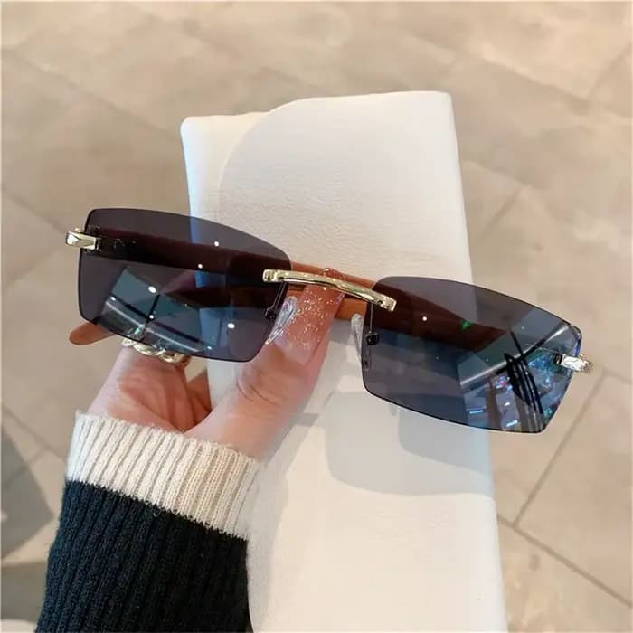 Lunettes de soleil rectangulaires sans monture pour hommes et femmes, lunettes à monture en bois, de