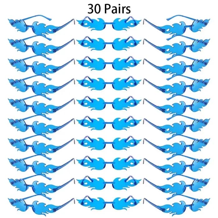 30 paires de lunettes de soleil sans monture en forme de flamme, couleur bonbon, décor de vacances à