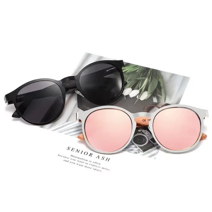 Deisgn élégant marque bambou bois lunettes de soleil polarisées rétro circulaire