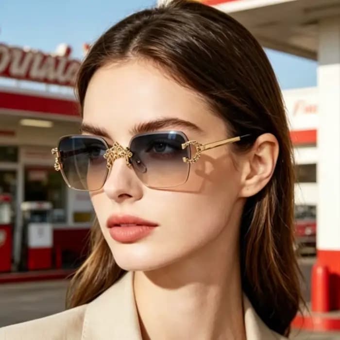 Lunettes de soleil carrées sans monture de luxe pour femmes et hommes