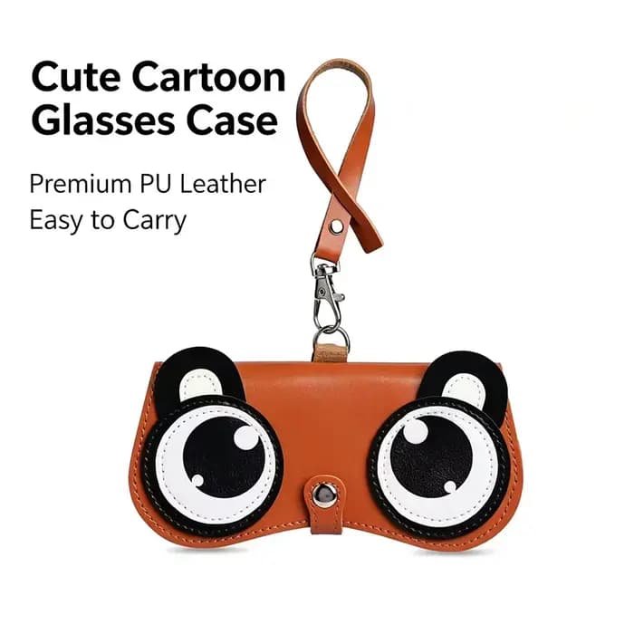 Étui à lunettes en cuir PU avec motif d'ours de dessin animé