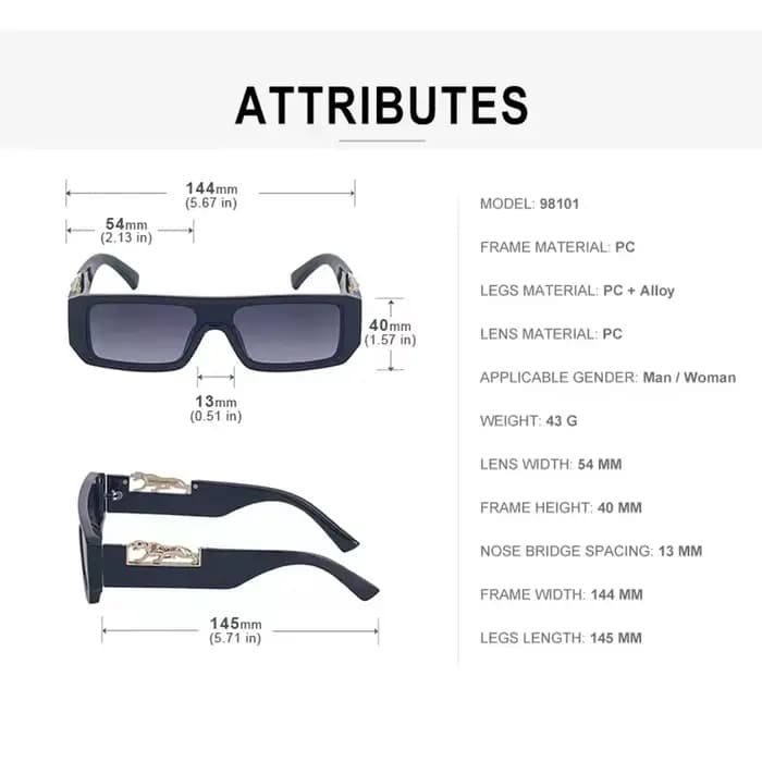 Lunettes de soleil rectangulaires léopard pour femmes et hommes
