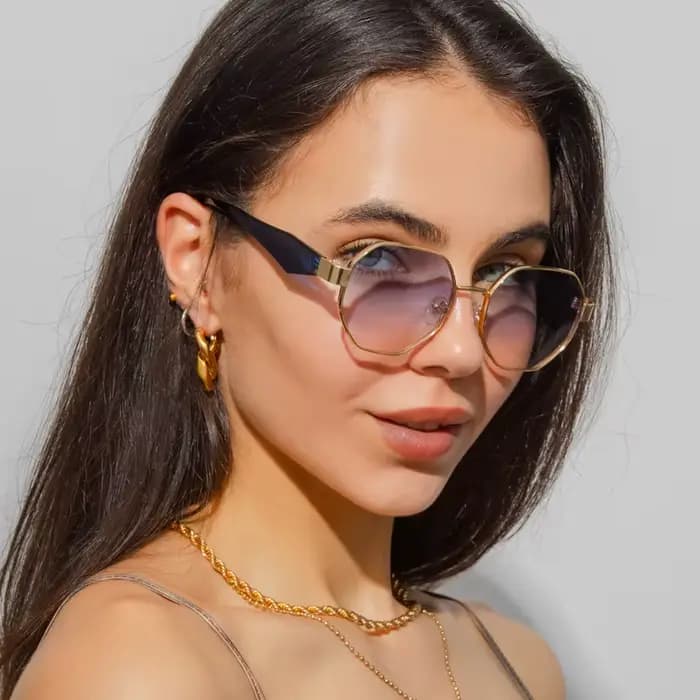 Lunettes de soleil en métal polygone pour femmes