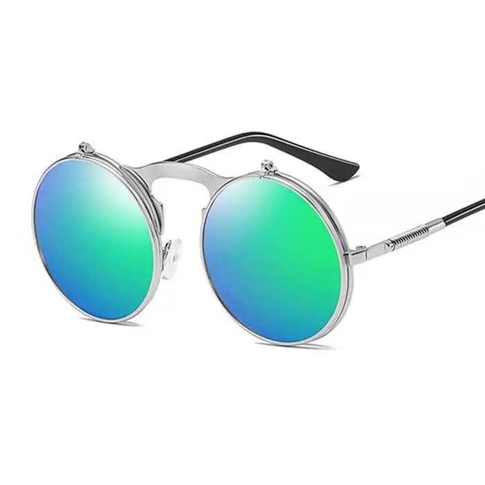 Lunettes de soleil rondes Steampunk pour hommes, Vintage, à rabat, pour célébrités, pour la conduite