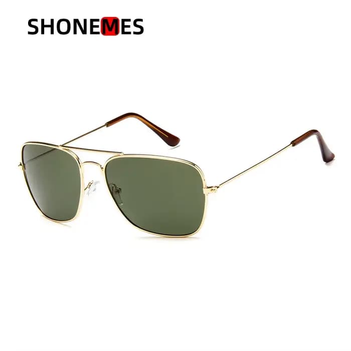 Shonemes lunettes de soleil carrées Vintage Double pont conduite nuances cadre en métal extérieur UV400