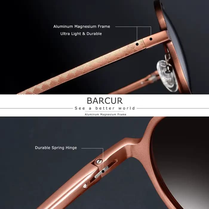BARCUR-Lunettes de soleil rondes noires pour hommes et femmes, lunettes de soleil, lunettes de marqu