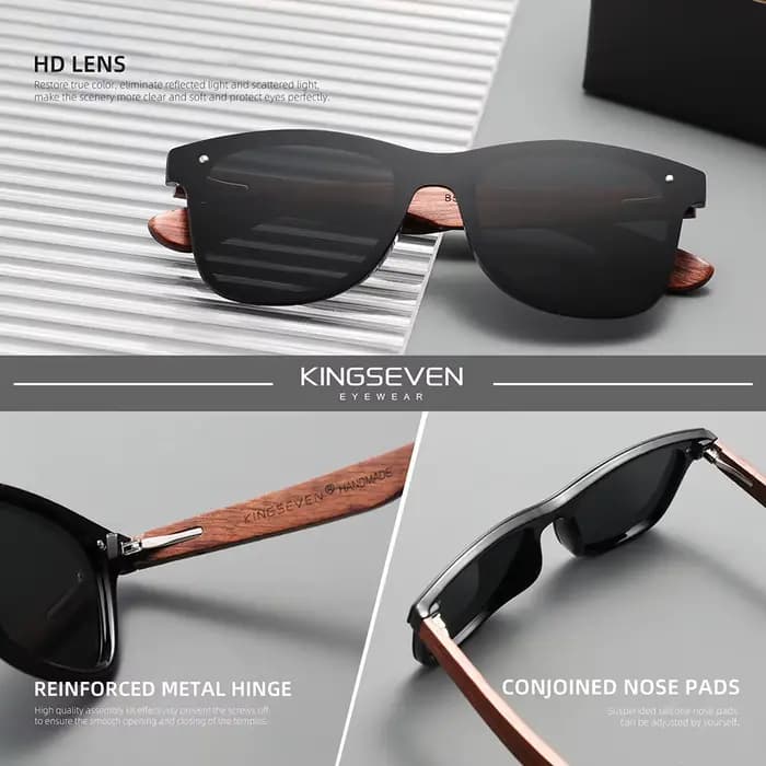 Lunettes de soleil polarisées KINGSEVEN en bois de noyer pour hommes et femmes, protection UV400, an