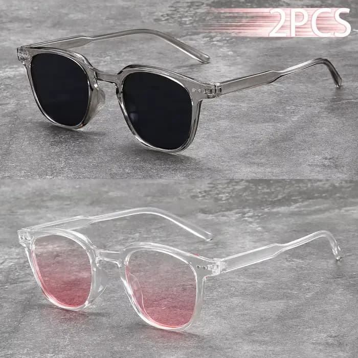 2 Paires de Lunettes de Soleil Unisexe Rondes et Tendance avec Verres Rose Dégradé