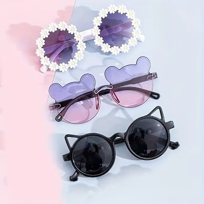 Ensemble de 3 lunettes mignonnes en forme de yeux de chat, de fleurs et d'oreilles d'ours, adaptées