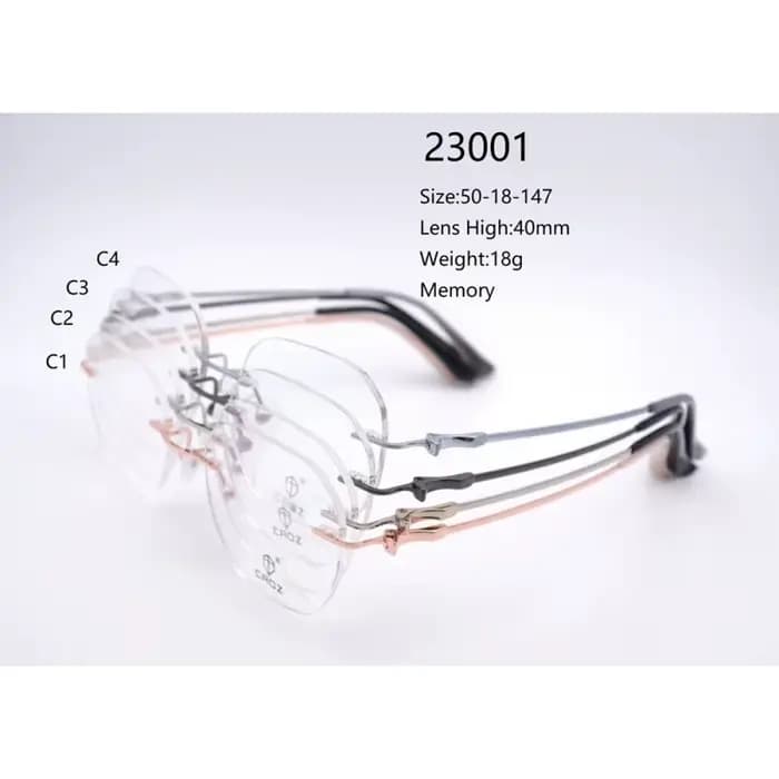 Montures de lunettes optiques sans monture en titane à mémoire de forme à bas prix pour hommes et femmes 23001