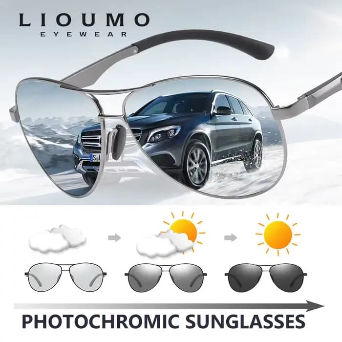 Lunettes de soleil photochromiques pilote de conception de marque classique hommes