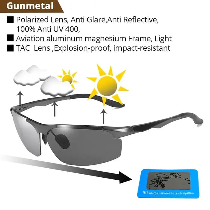 Lunettes de soleil photochromiques polarisées pour hommes