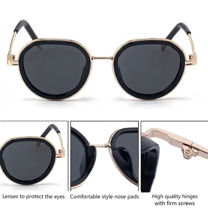 Lunettes de soleil punk rondes à monture métallique pour femme, style vintage 2026, de luxe, de créa