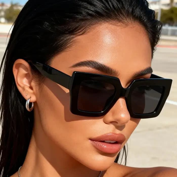 Une paire de lunettes de soleil rétro à monture large et couleur unie pour femmes