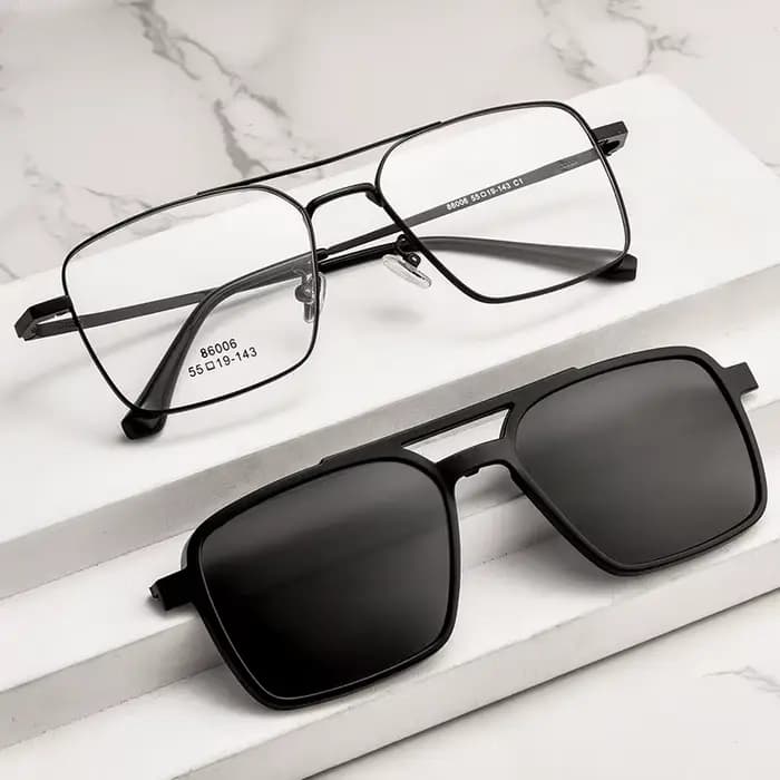 Hommes classique polarisé pince sur lunettes de soleil pilote Double faisceau en alliage de titane l