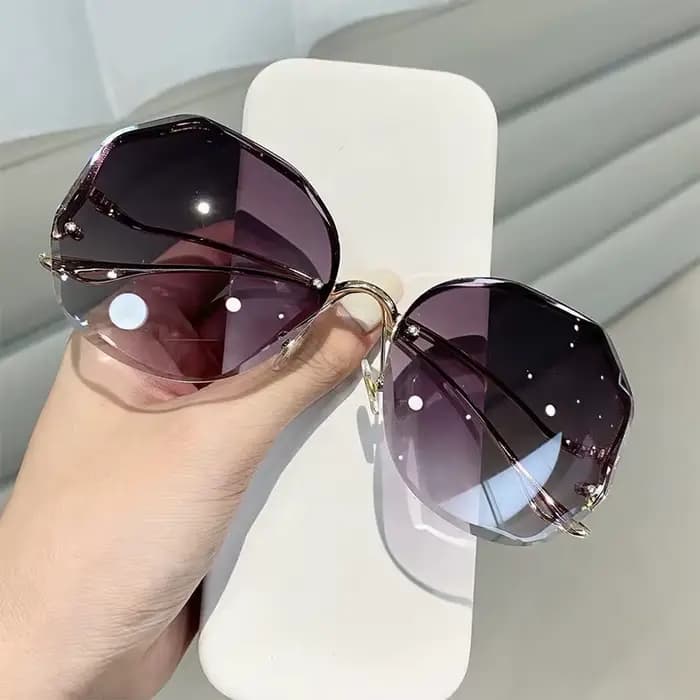 Lunettes de soleil sans monture 2022 pour femmes, verres découpés effet eau océanique, monture métal