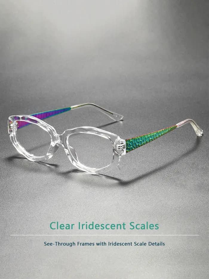 Jambes de lunettes à motif de serpent coloré à monture carrée transparente