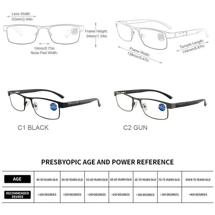 Lunettes de lecture en acier inoxydable de haute qualité pour hommes et femmes, presbytes, à la mode
