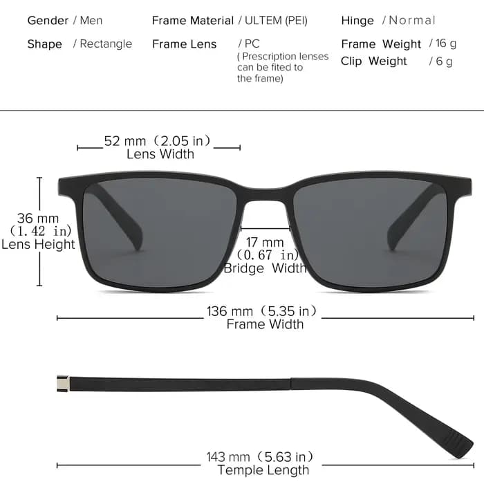 Monture de lunettes à clip magnétique myopie pour hommes