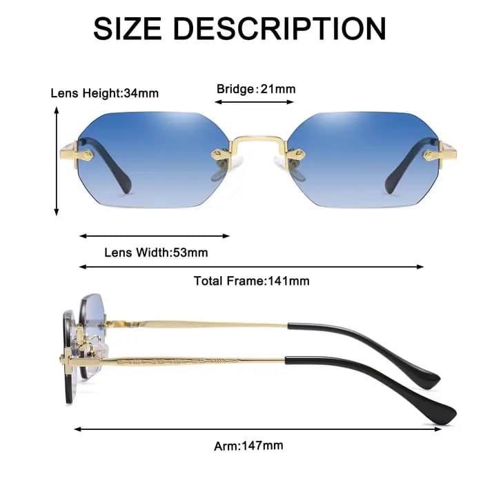 Vintage sans monture polygone lunettes de soleil femmes hommes marque de luxe concepteur populaire voyage petit cadre