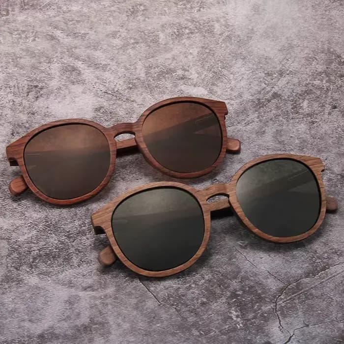 Lunettes de soleil rondes classiques en bois pour hommes et femmes