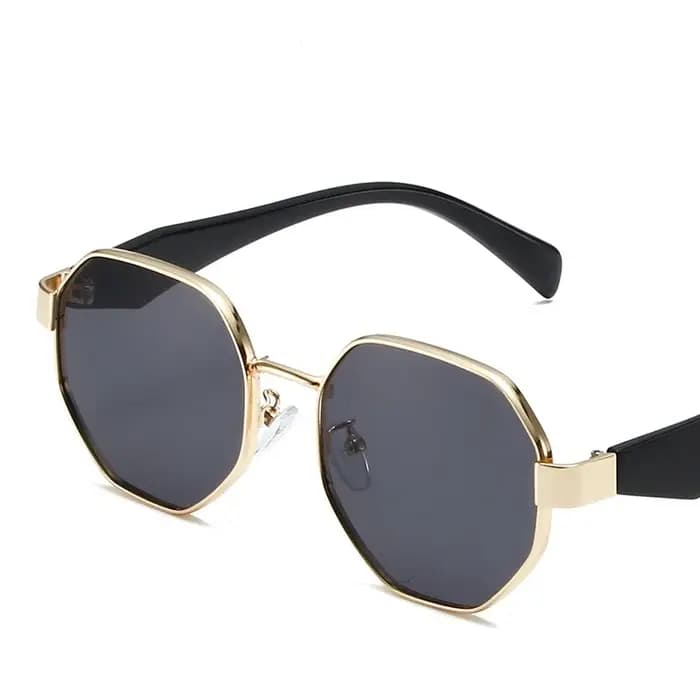 Lunettes de soleil rétro à monture polygonale en métal pour hommes et femmes